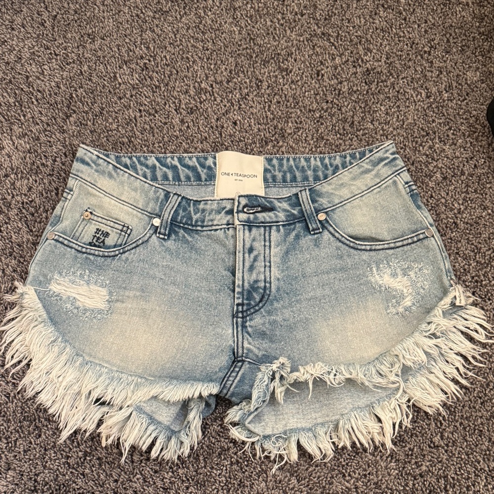 One Teaspoon Light Blue Frayed Jean Shorts